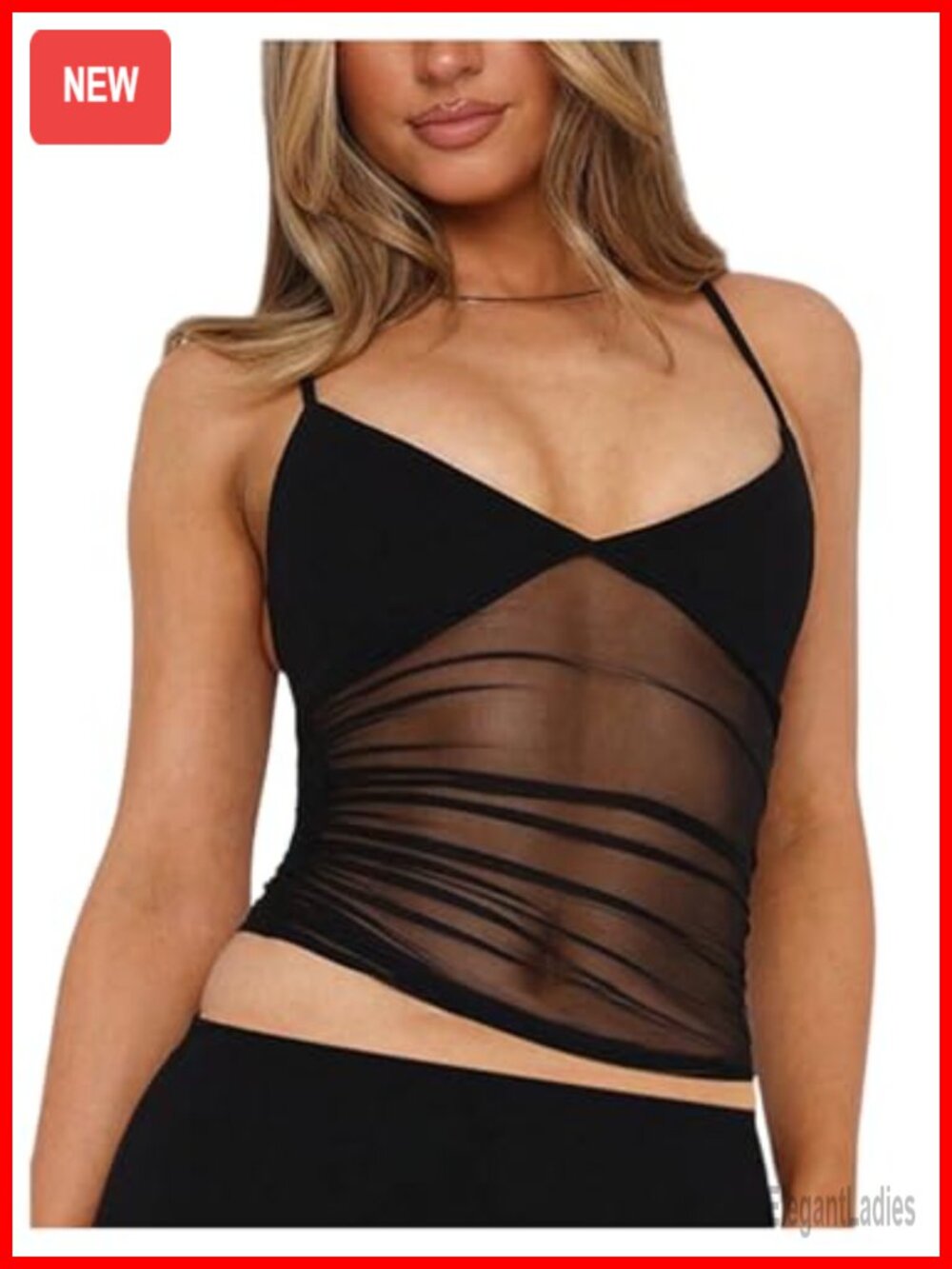Mesh Polka Dot Ruched V-Neck Cami Crop Top Sleeveless Summer Tank Women